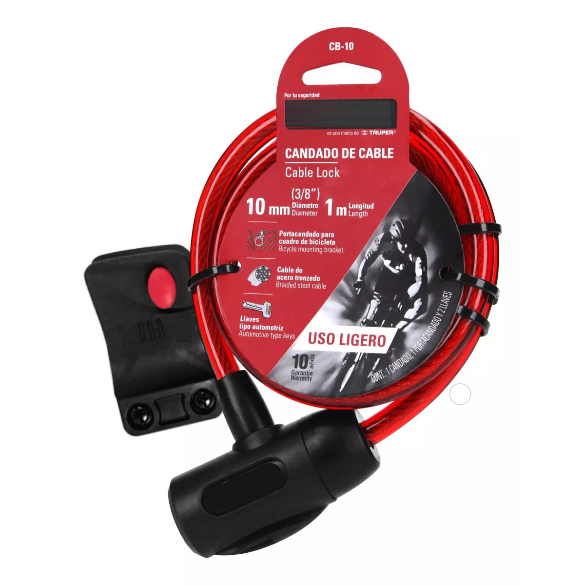Candado De Cable Con Llave, 10 Mm X 1.0 M