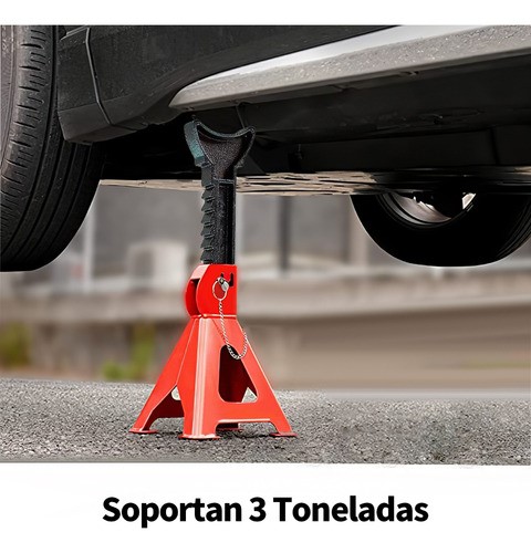 Torre Auto 2 Piezas 3 Toneladas Doble Seguro Altura 31-42cm ROJO NEGRO 