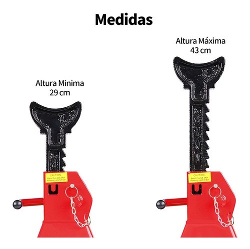 Torre Auto 2 Piezas 3 Toneladas Doble Seguro Altura 31-42cm ROJO NEGRO 