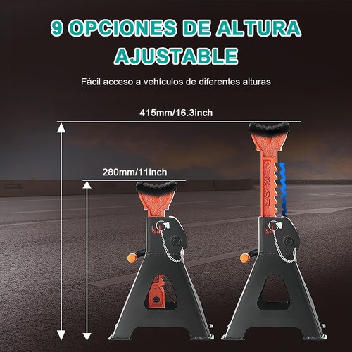 Torre Auto 2 Piezas 3 Toneladas Doble Seguro Altura 28-42 Cm NEGRO NARANJA
