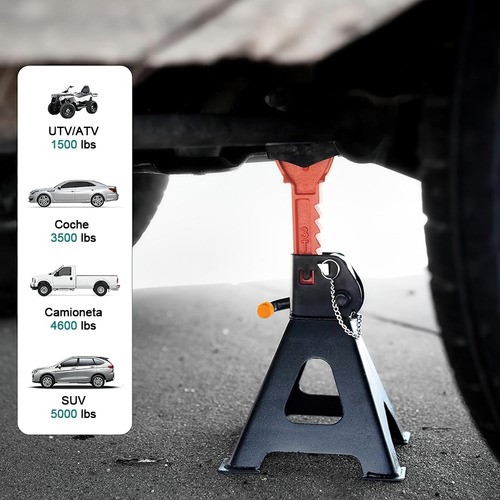 Torre Auto 2 Piezas 3 Toneladas Doble Seguro Altura 28-42 Cm NEGRO NARANJA