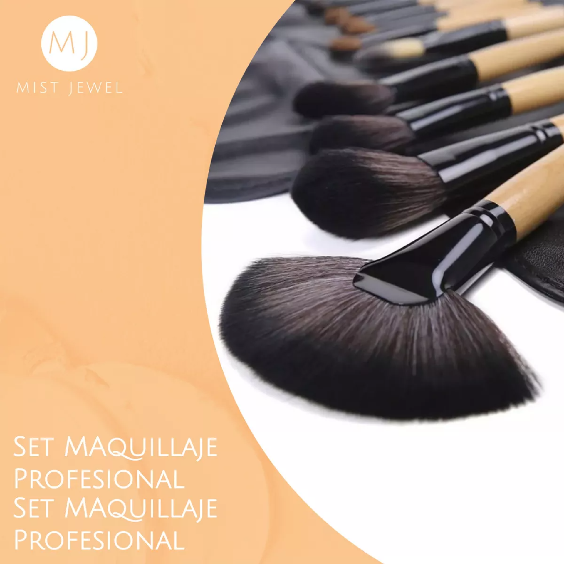 Mist Jewel Brochas De Maquillaje Kit 24 Pcs Para Maquillaje Profesional Marrón Con Estuche Negro Para Ojos, Rostro Y Cuello Makeup