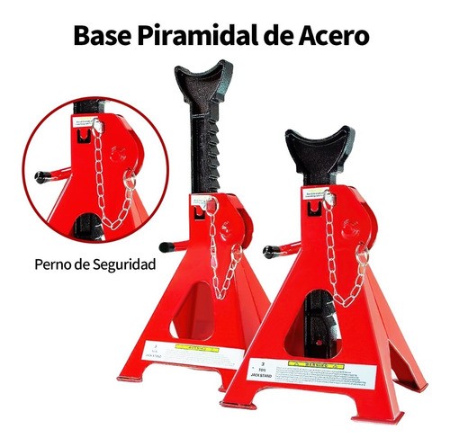 Torre Auto 2 Piezas 3 Toneladas Doble Seguro Altura 31-42cm ROJO NEGRO 