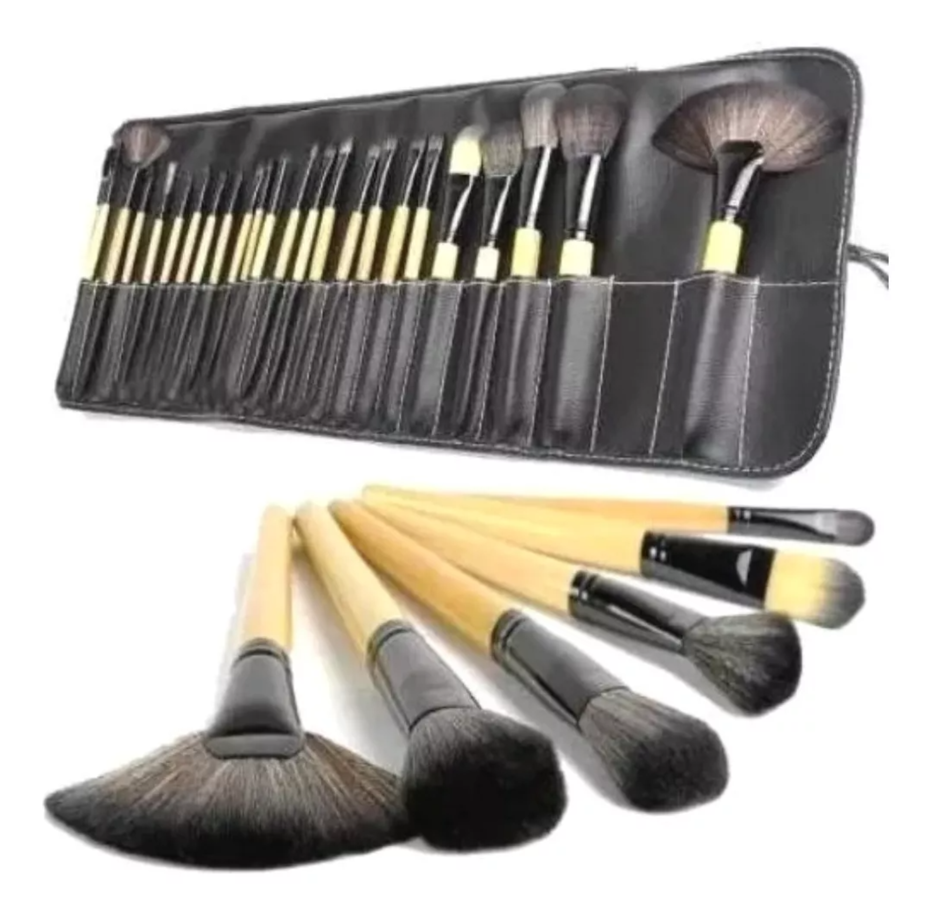 Mist Jewel Brochas De Maquillaje Kit 24 Pcs Para Maquillaje Profesional Marrón Con Estuche Negro Para Ojos, Rostro Y Cuello Makeup