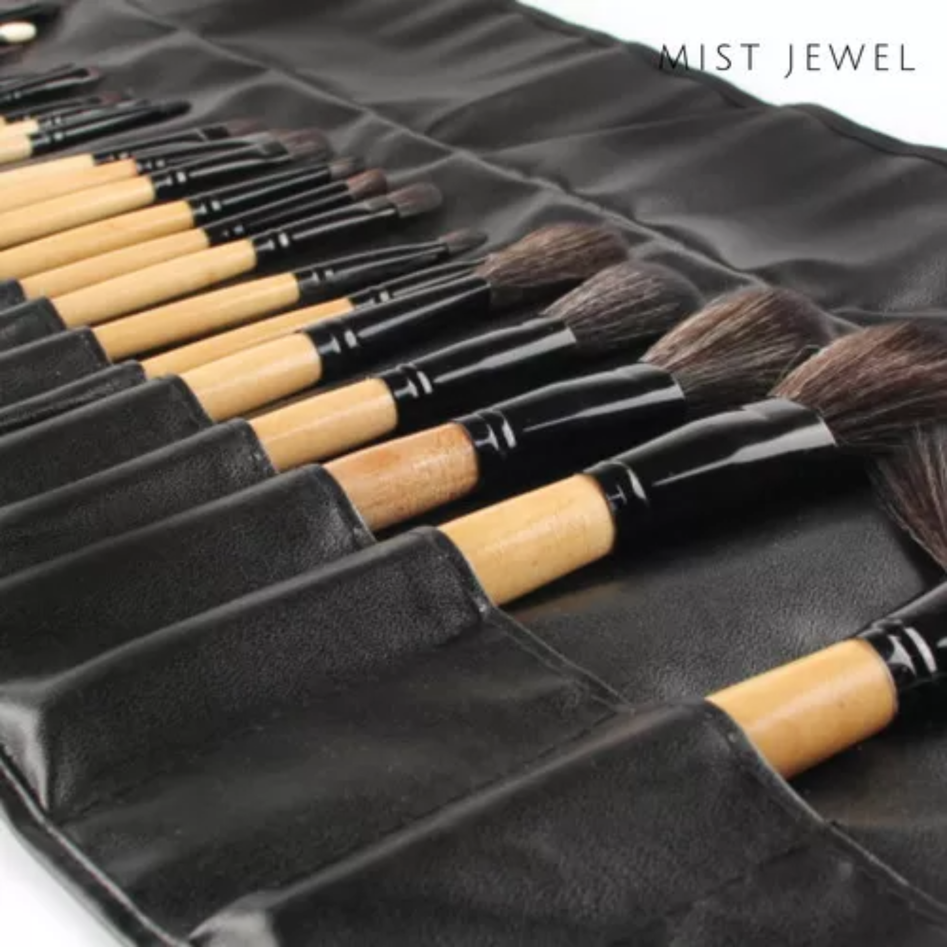 Mist Jewel Brochas De Maquillaje Kit 24 Pcs Para Maquillaje Profesional Marrón Con Estuche Negro Para Ojos, Rostro Y Cuello Makeup