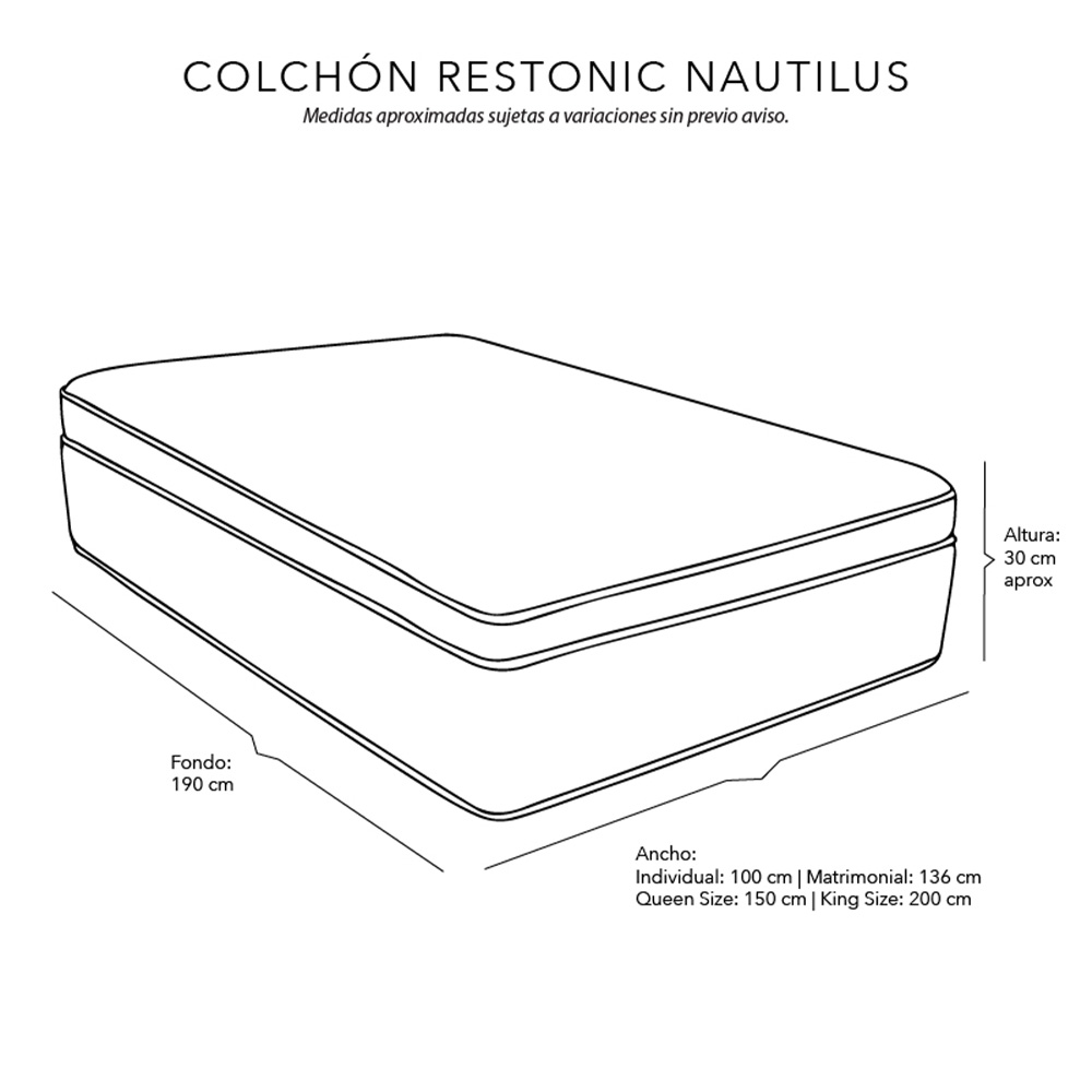 Colchón Queen Size Restonic Nautilus con Cabecera Dicasa Logan Gris Claro