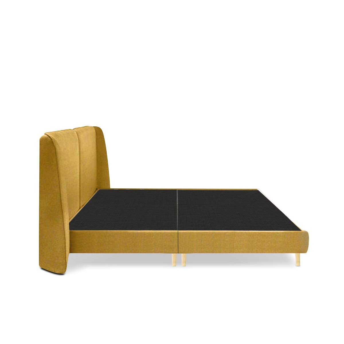 Cama King Size  Color Mostaza. Cabecera con Base Rellena de Hule Espuma. Estructura de Madera Maciza