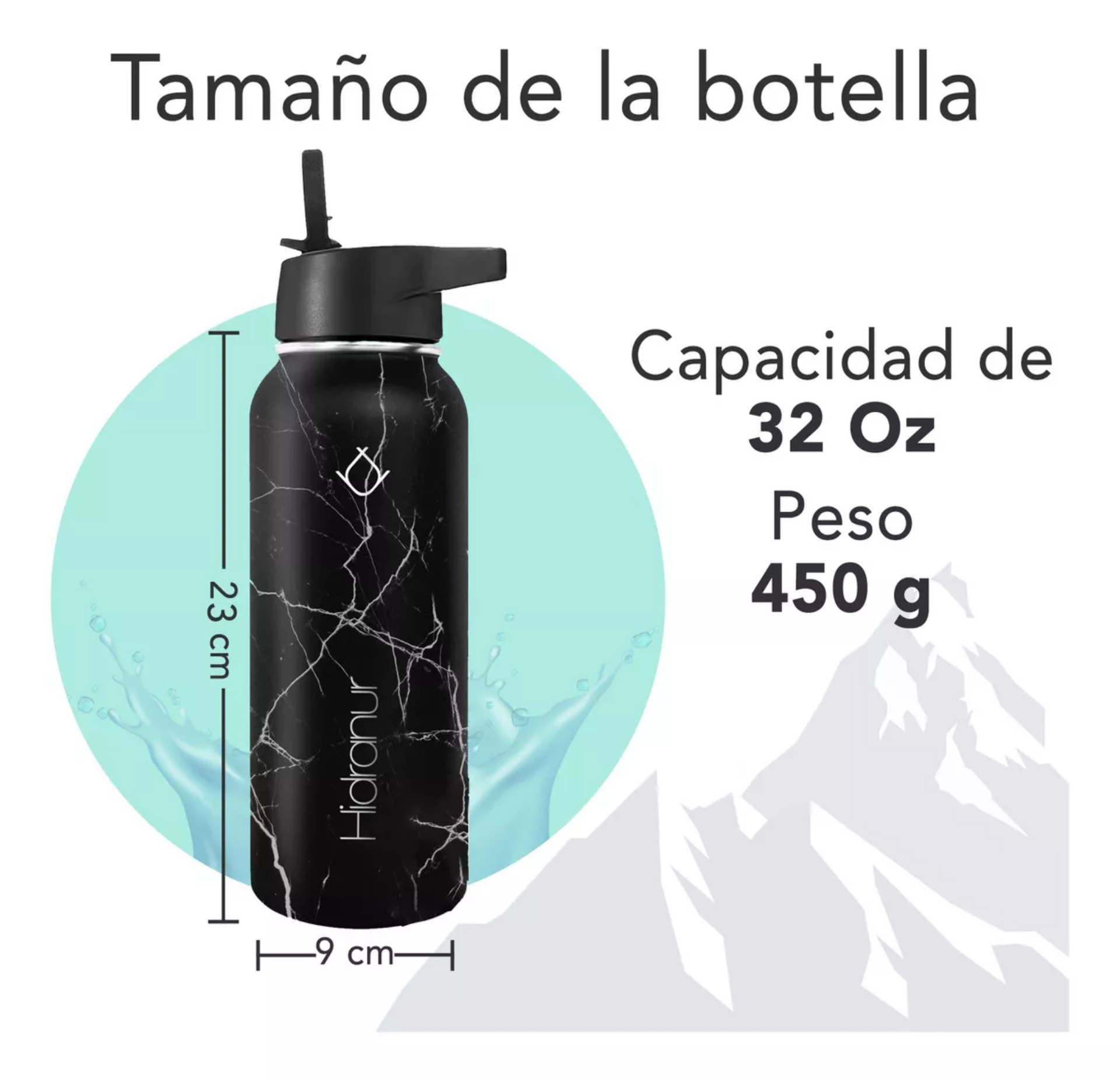 Termo De Acero Inoxidable Botella Frio Caliente Café Té 32oz Color Negro mármol