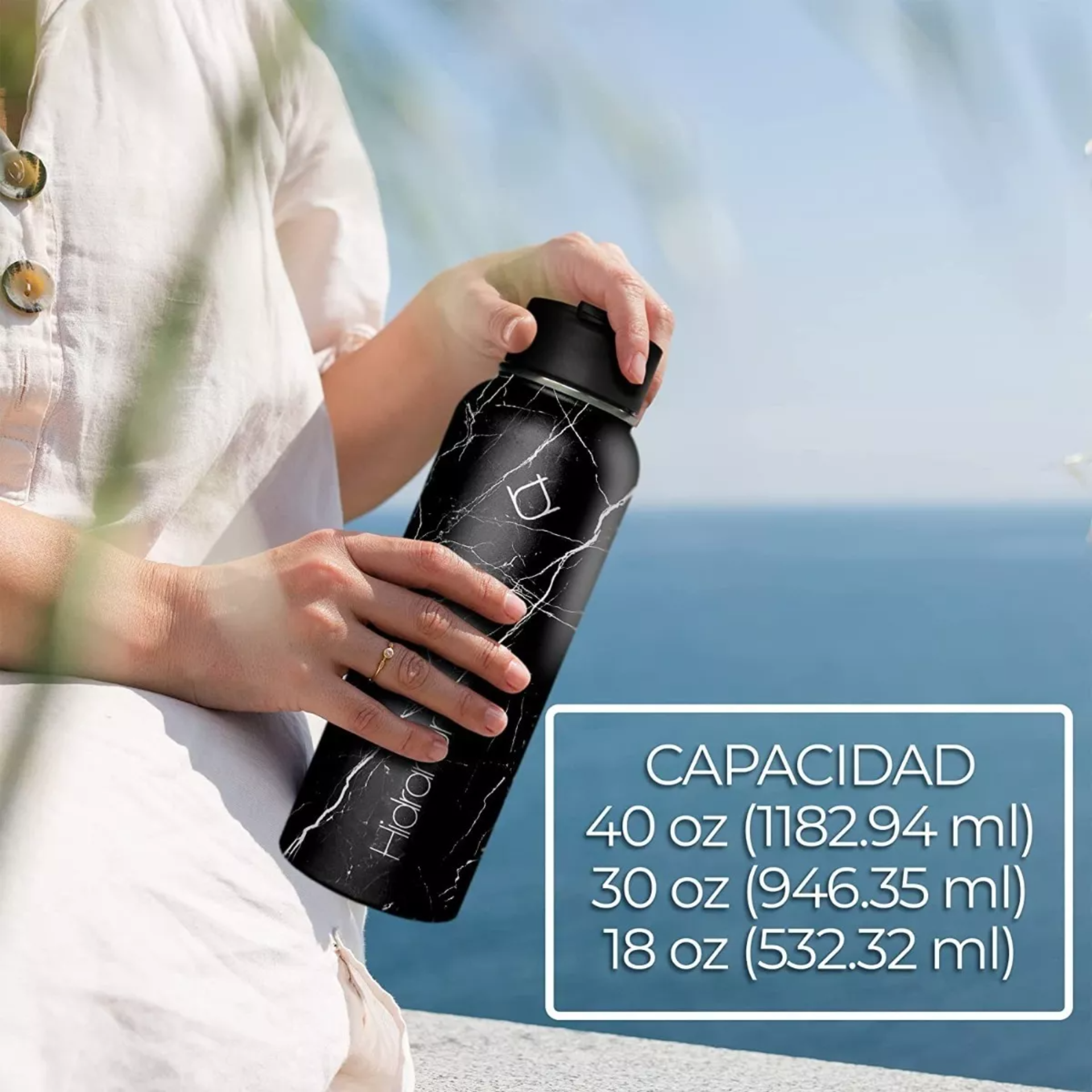 Termo De Acero Inoxidable Botella Frio Caliente Café Té 32oz Color Negro mármol