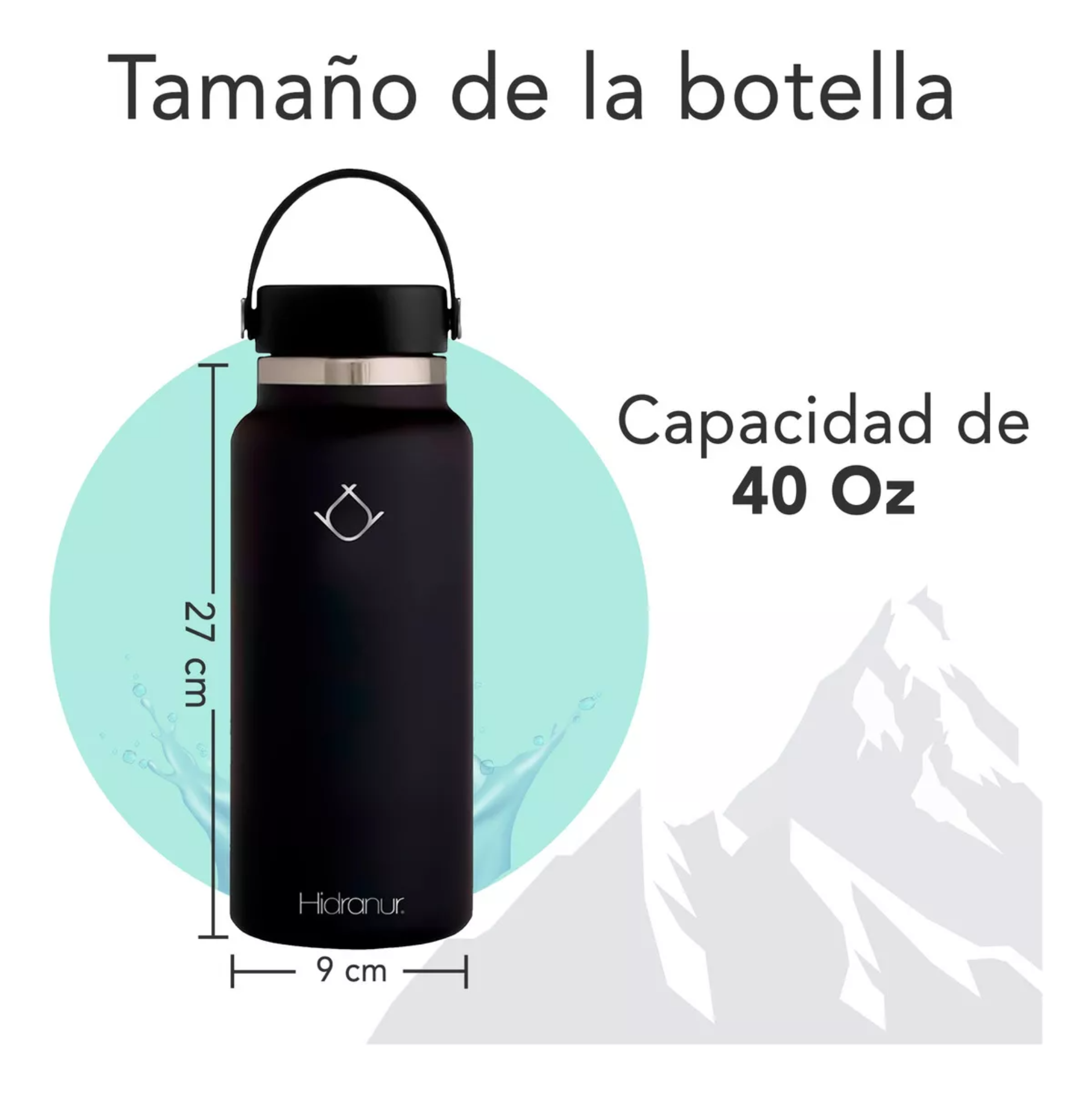 Termo Botella Vaso Agua 32 Oz (1182.94 Ml) Acero Inoxidable Color Negro