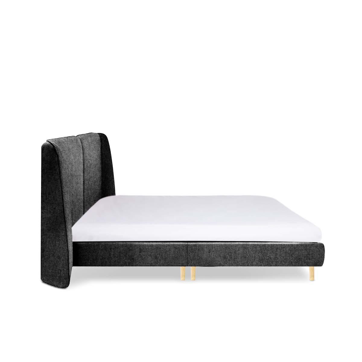 Cama Matrimonial  Color Gris Oscuro. Cabecera con Base Rellena de Hule Espuma. Estructura de Madera Maciza