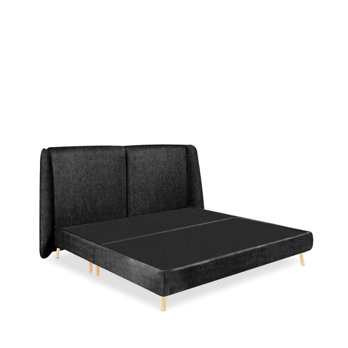 Cama Matrimonial  Color Gris Oscuro. Cabecera con Base Rellena de Hule Espuma. Estructura de Madera Maciza