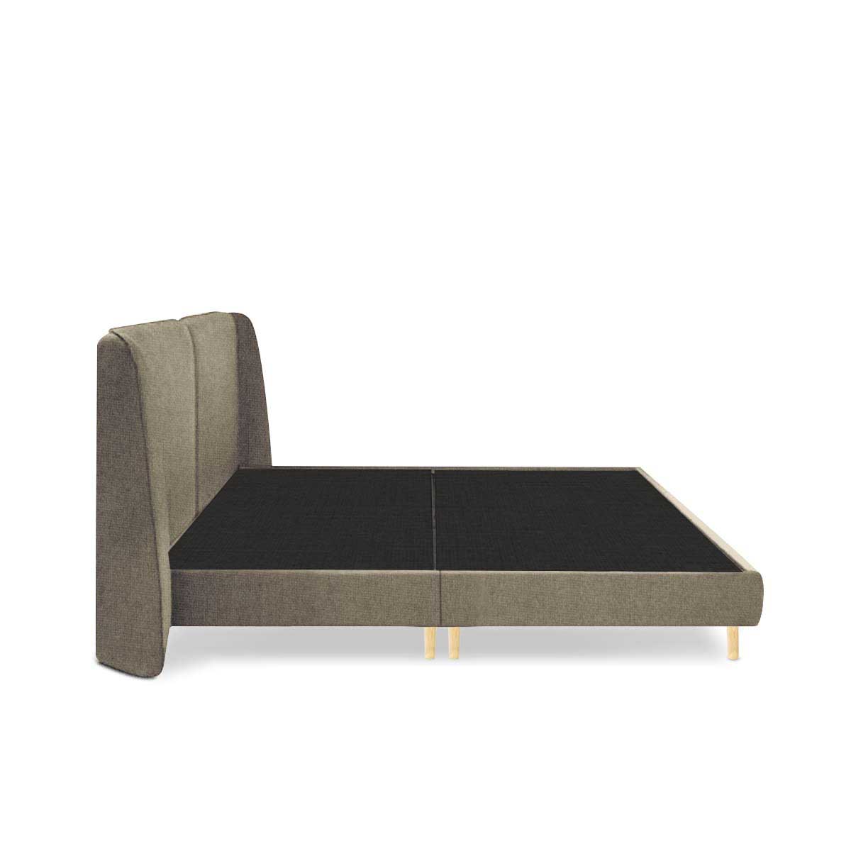 Cama Matrimonial  Color Caqui. Cabecera con Base Rellena de Hule Espuma. Estructura de Madera Maciza