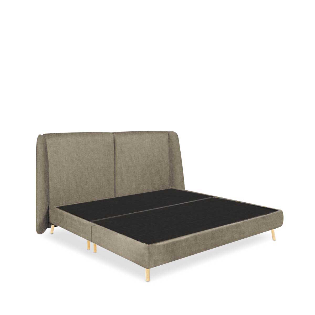 Cama Matrimonial  Color Caqui. Cabecera con Base Rellena de Hule Espuma. Estructura de Madera Maciza