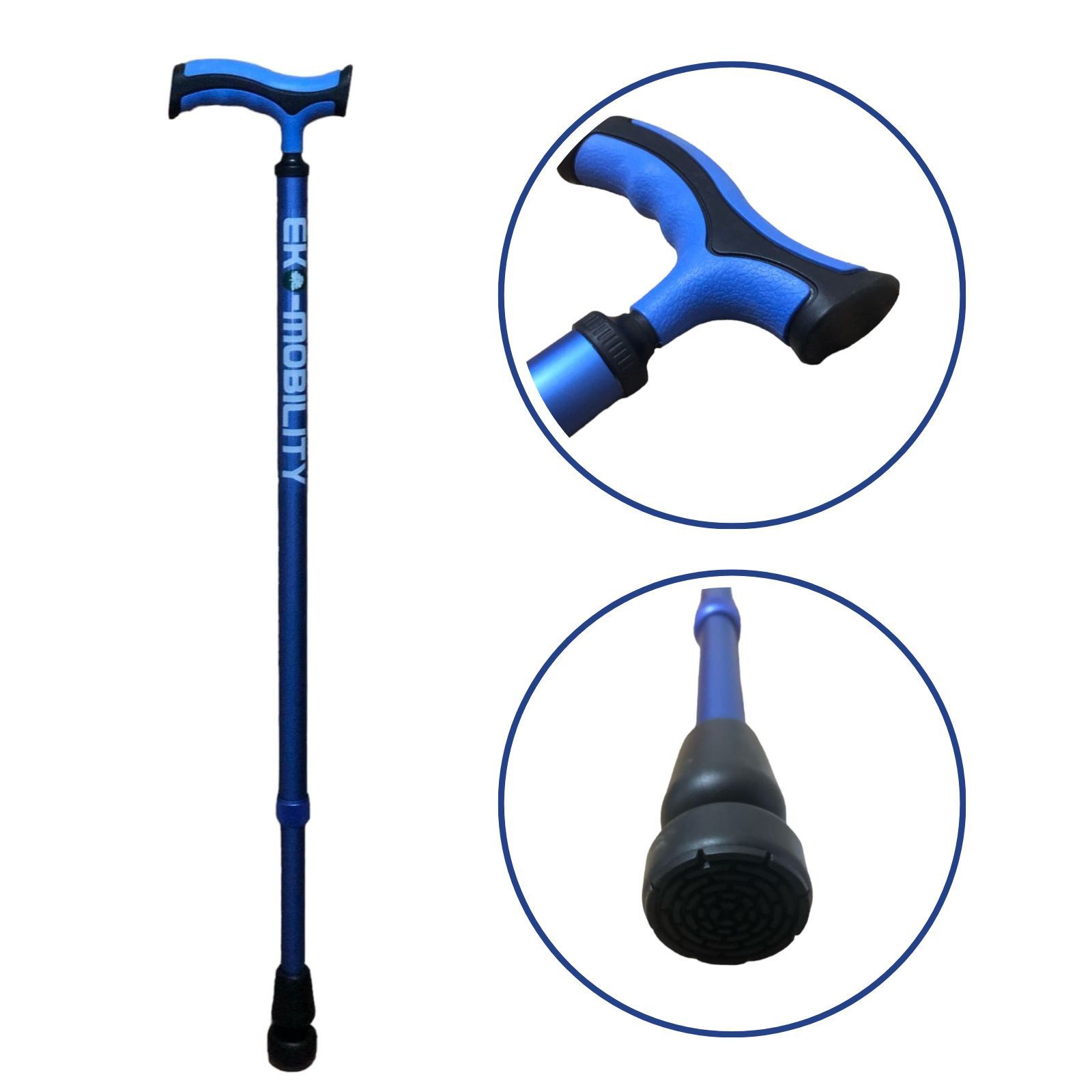 Baston De Aluminio Con Sistema Goma Rotatoria Azul