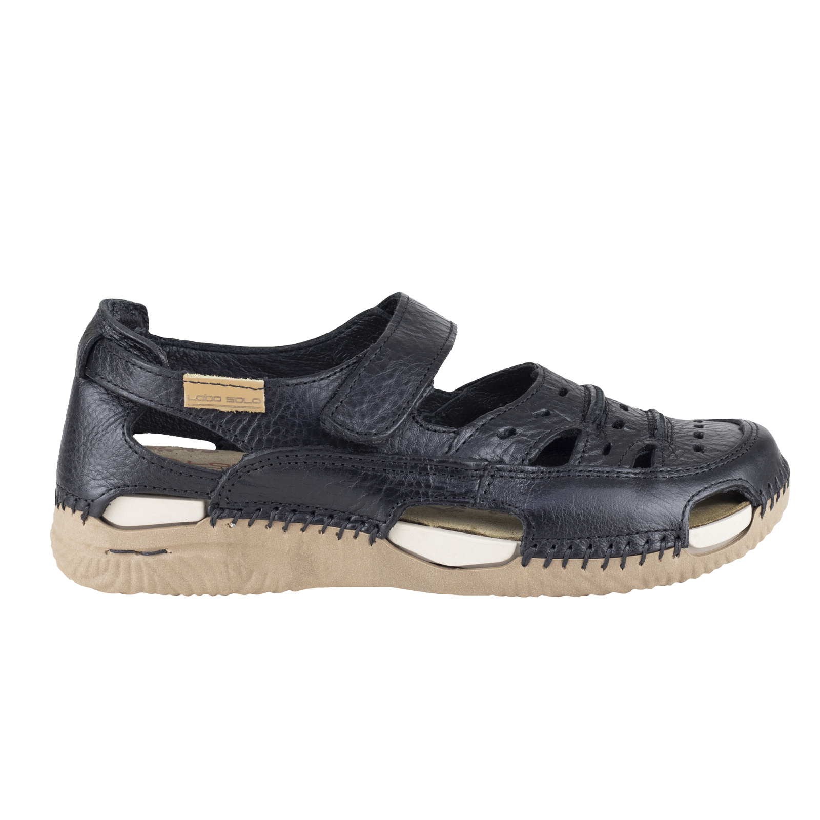 Huarache Negro Lobo Solo Mujer 1766 Abierto Confort De Piel