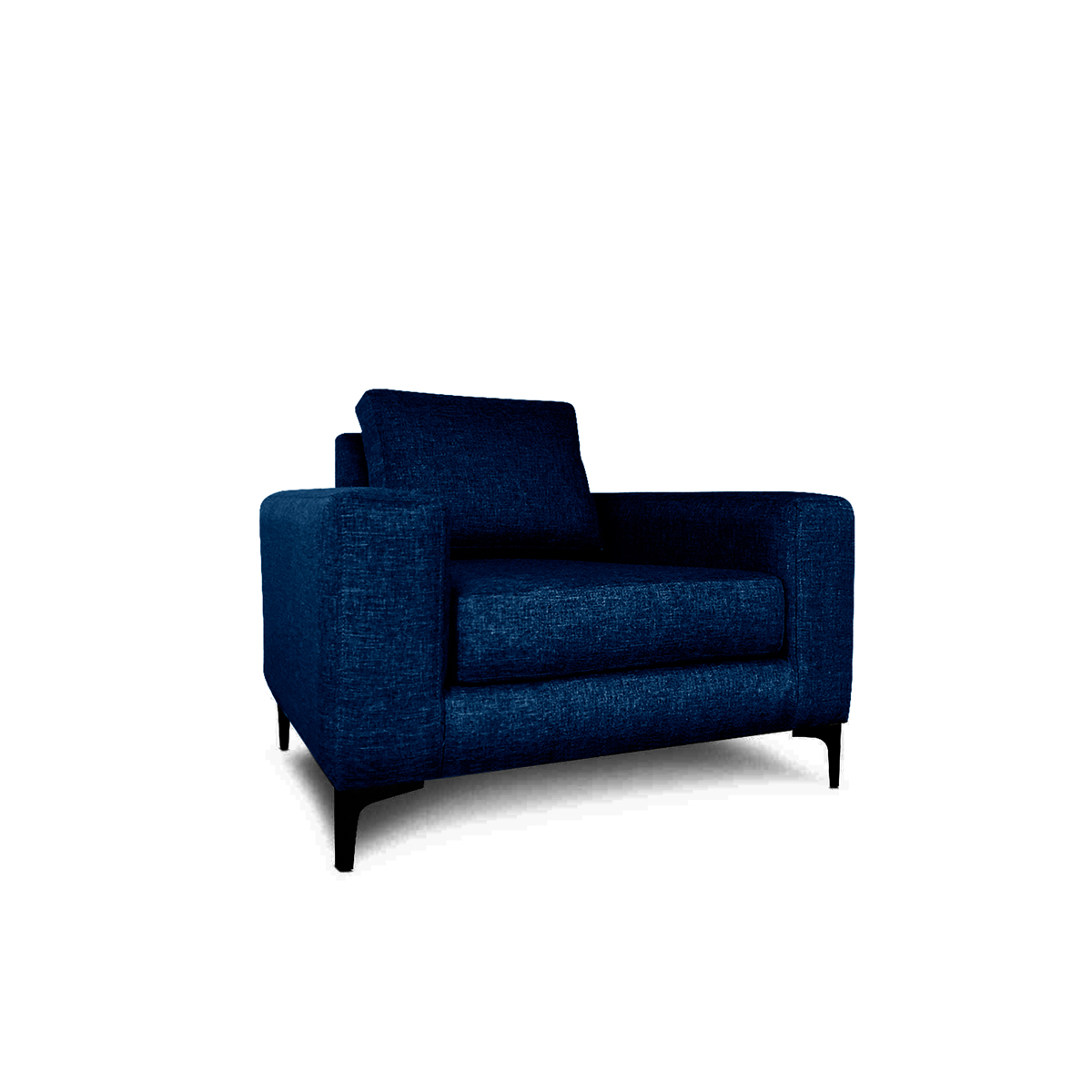 Sillón Individual con Tapizado Color Azul Noche. Estructura de Madera Sólida y Patas de Acero 