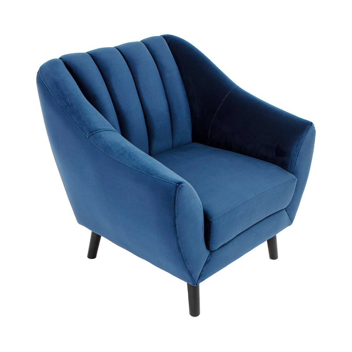 Sillón Individual Tapizado en Terciopelo Color Azul. Estructura de Madera Sólida