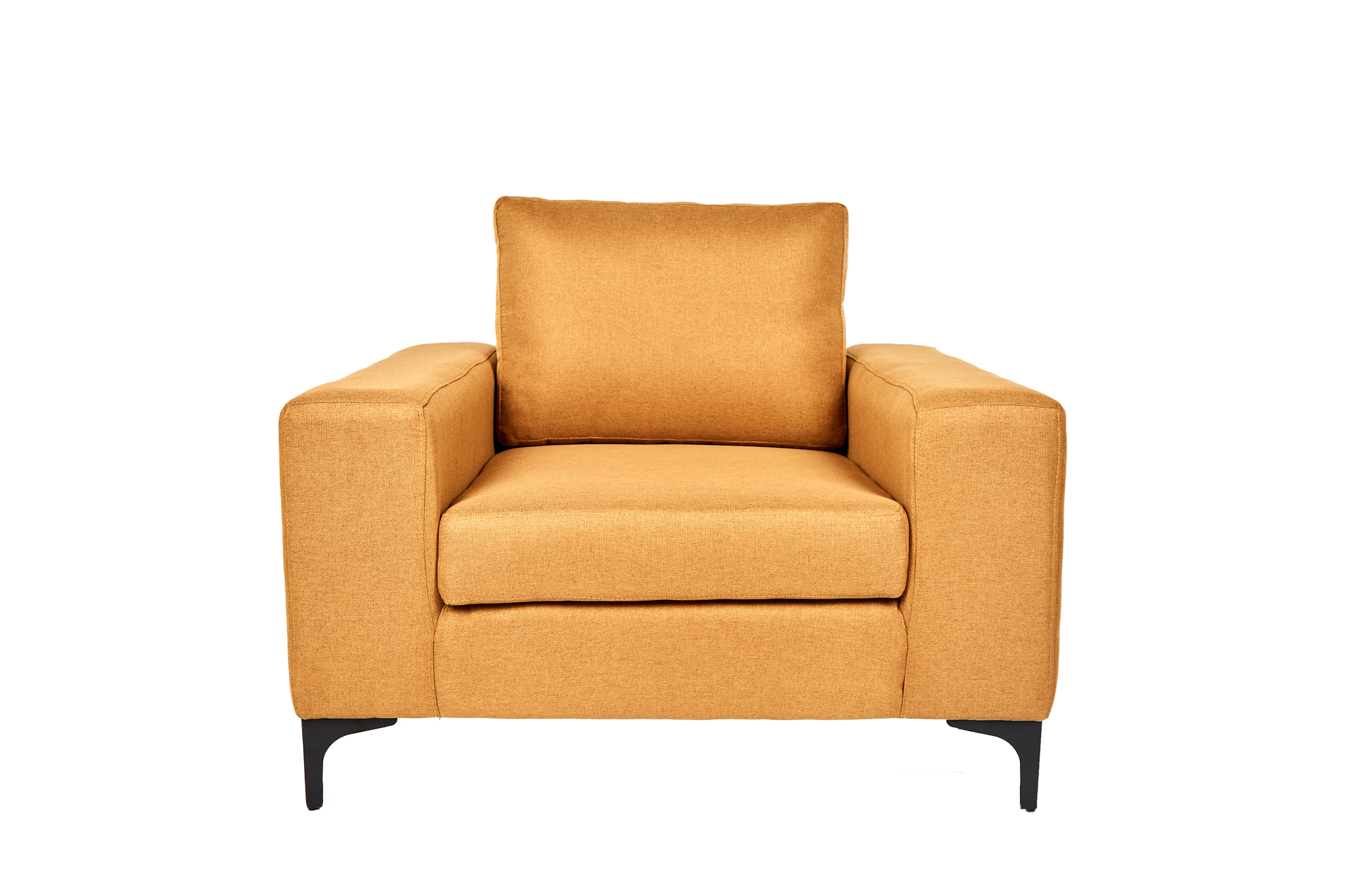 Sillón Individual con Tapizado Color Mostaza. Estructura de Madera Sólida y Patas de Acero 