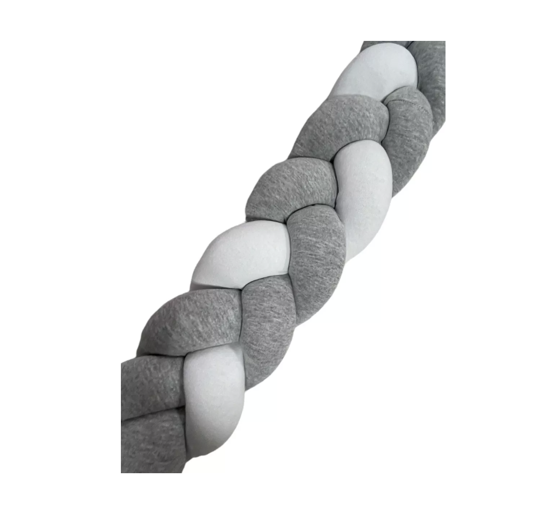 Protector de Cuna Trenza 2 mts largo Blaco y Gris
