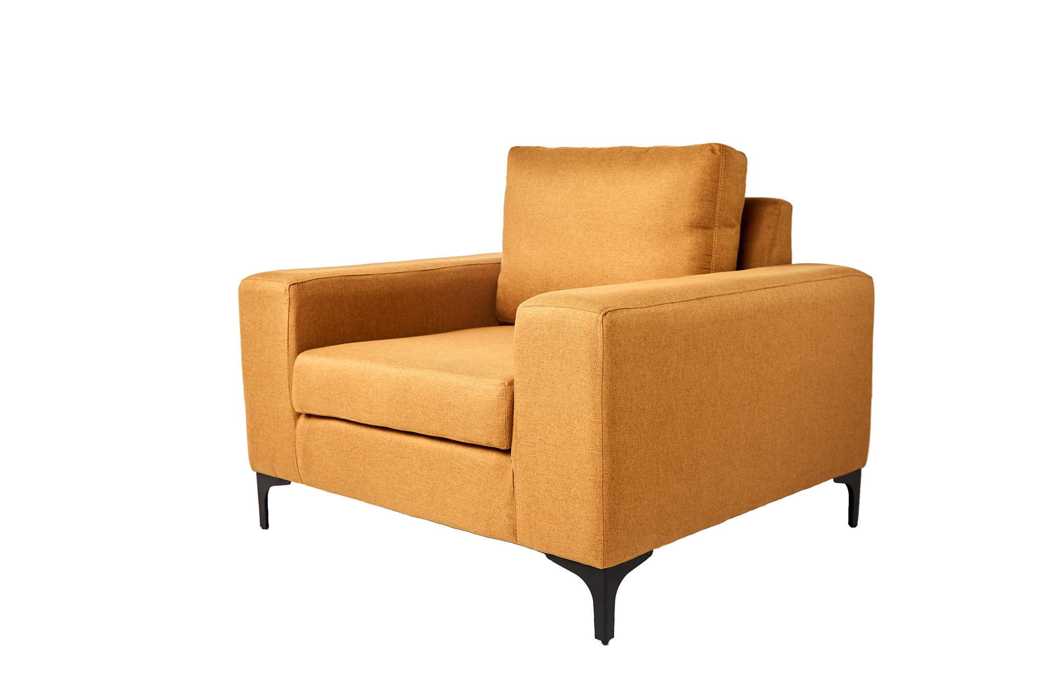 Sillón Individual con Tapizado Color Mostaza. Estructura de Madera Sólida y Patas de Acero 