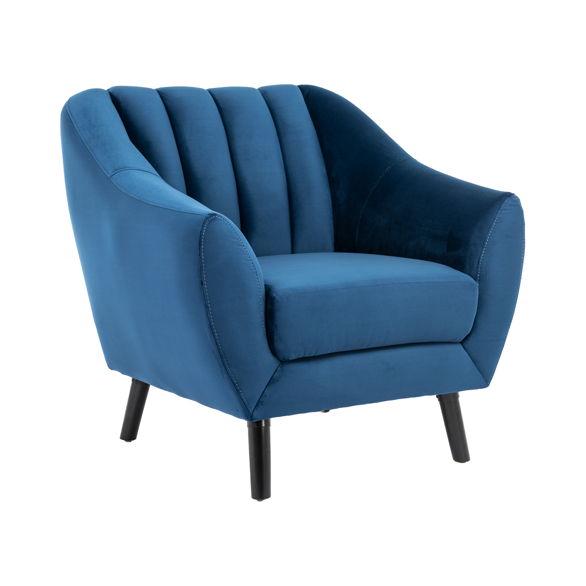 Sillón Individual Tapizado en Terciopelo Color Azul. Estructura de Madera Sólida