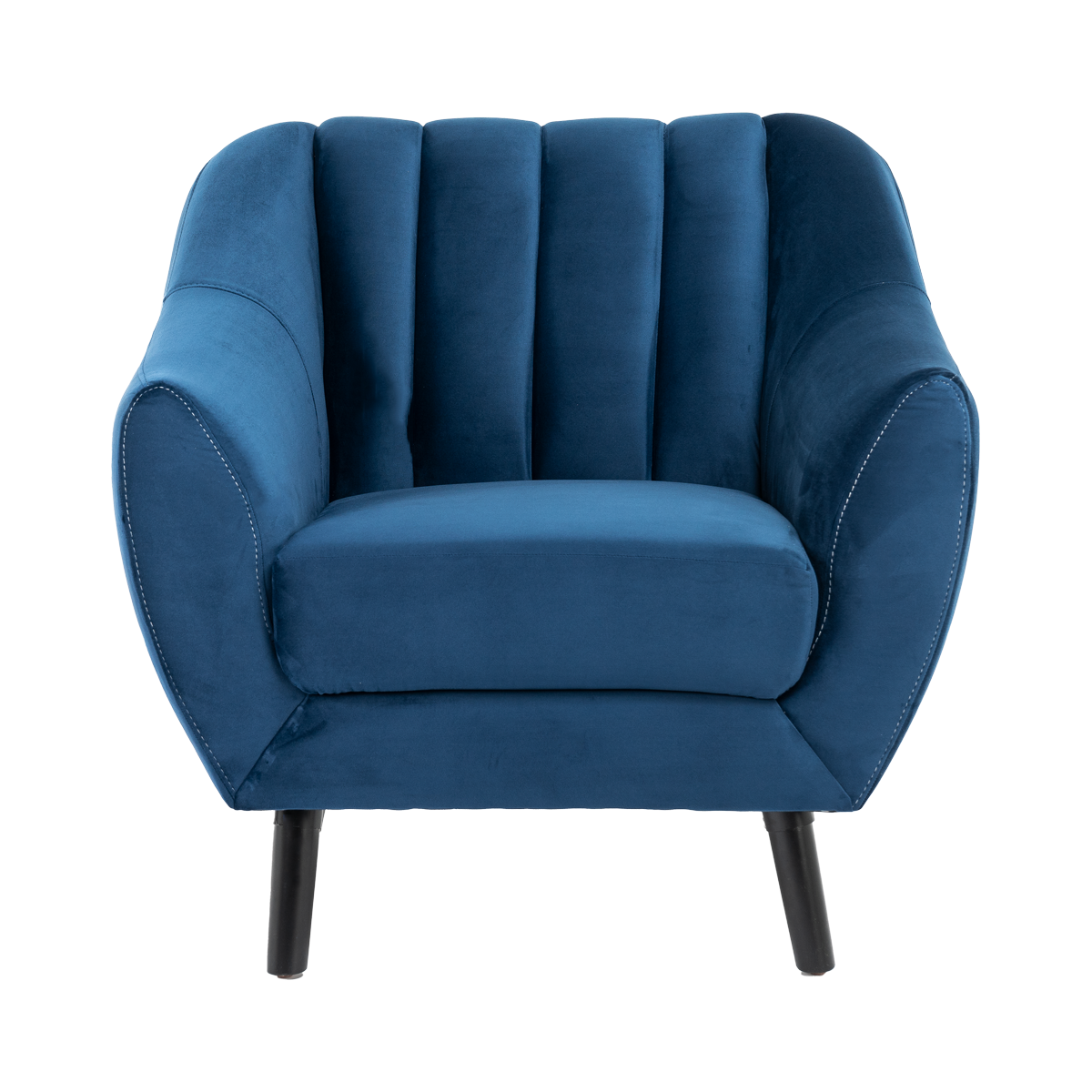 Sillón Individual Tapizado en Terciopelo Color Azul. Estructura de Madera Sólida