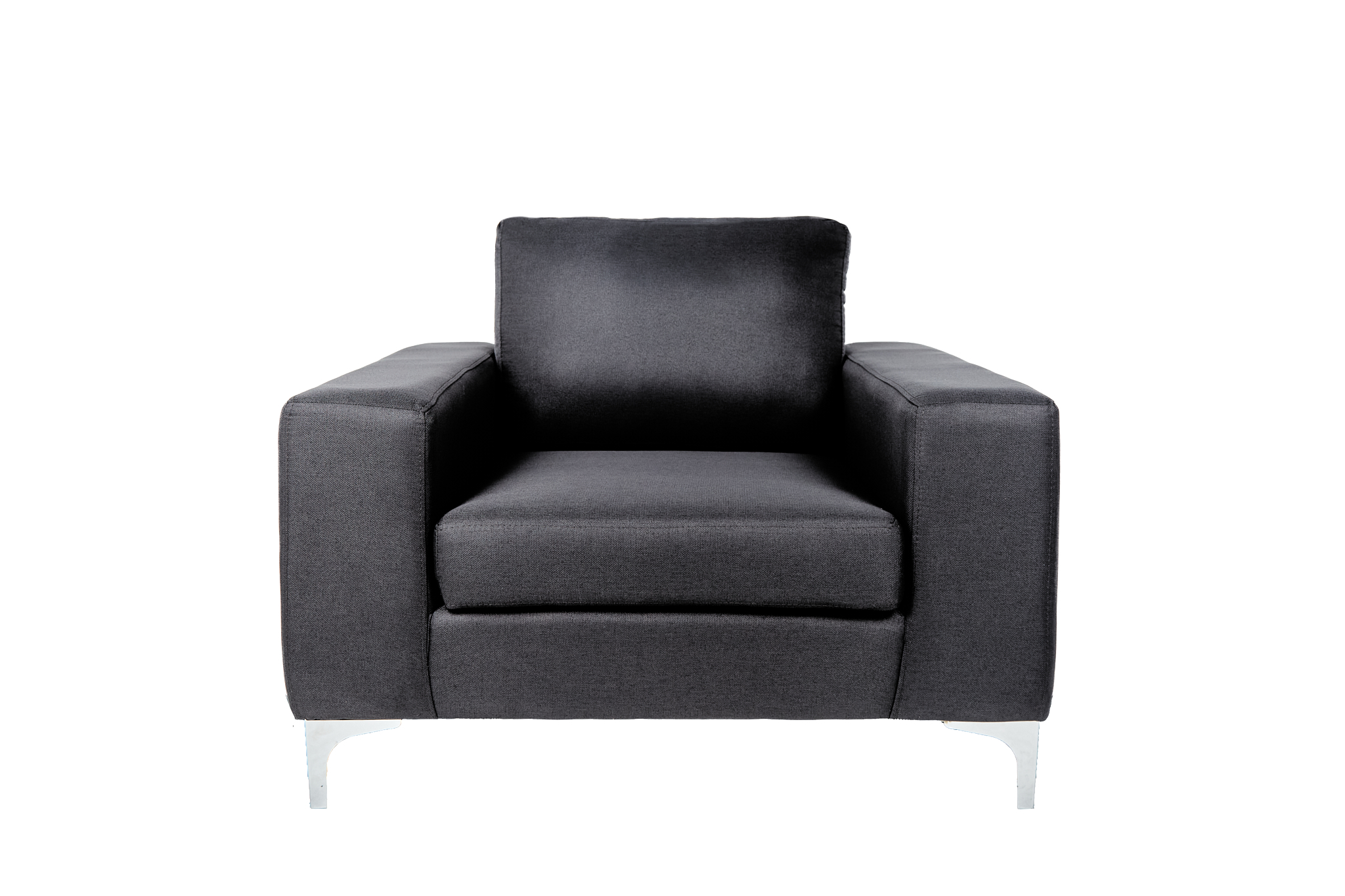 Sillón Individual con Tapizado Color  Negro. Estructura de Madera Sólida y Patas de Acero 