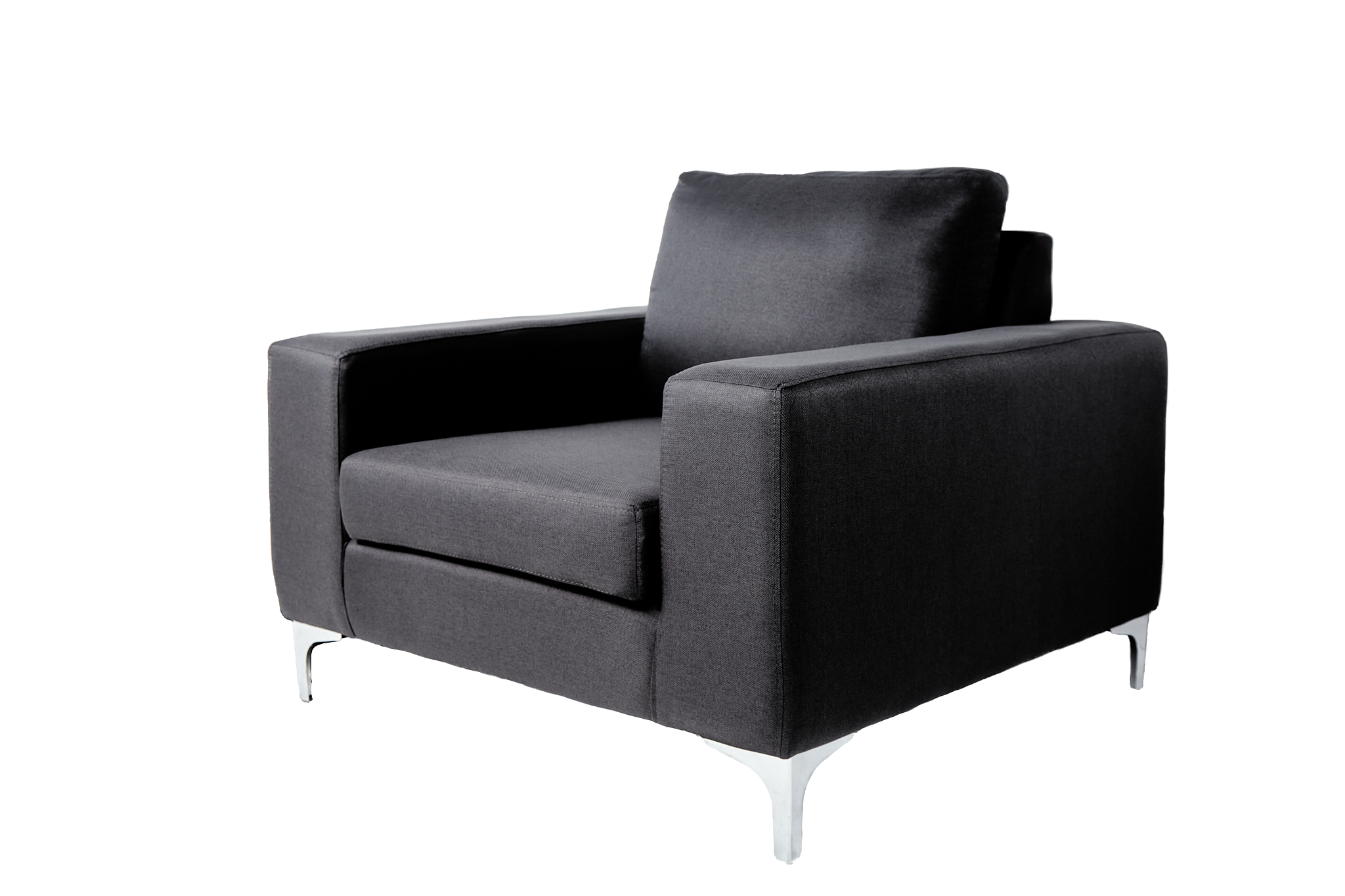 Sillón Individual con Tapizado Color  Negro. Estructura de Madera Sólida y Patas de Acero 