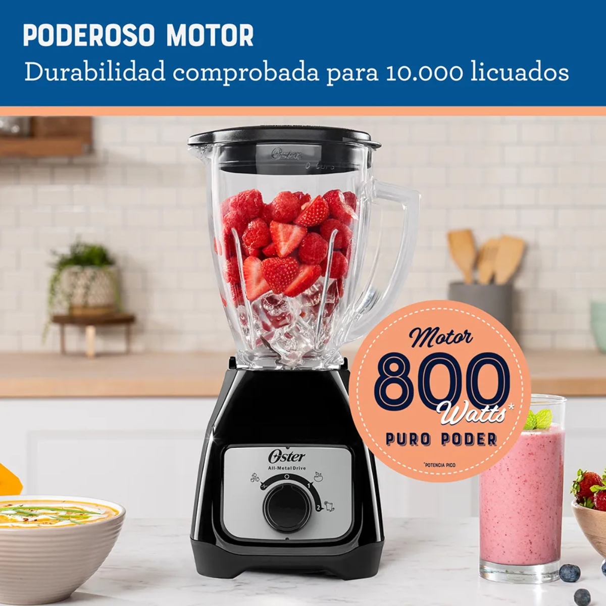 Licuadora Oster BLSTKAG-BRD-013 Vaso Vidrio 2 Vel Perilla Negra ORTY3*