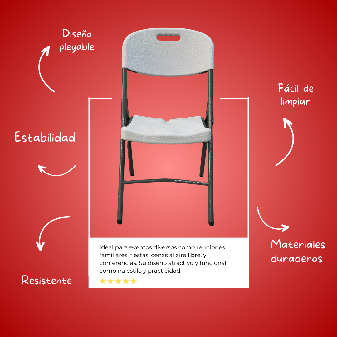 Sillas Plegables Shorbull Plástico Blanca Kit de 10 Resistente Reforzada Exterior Jardín