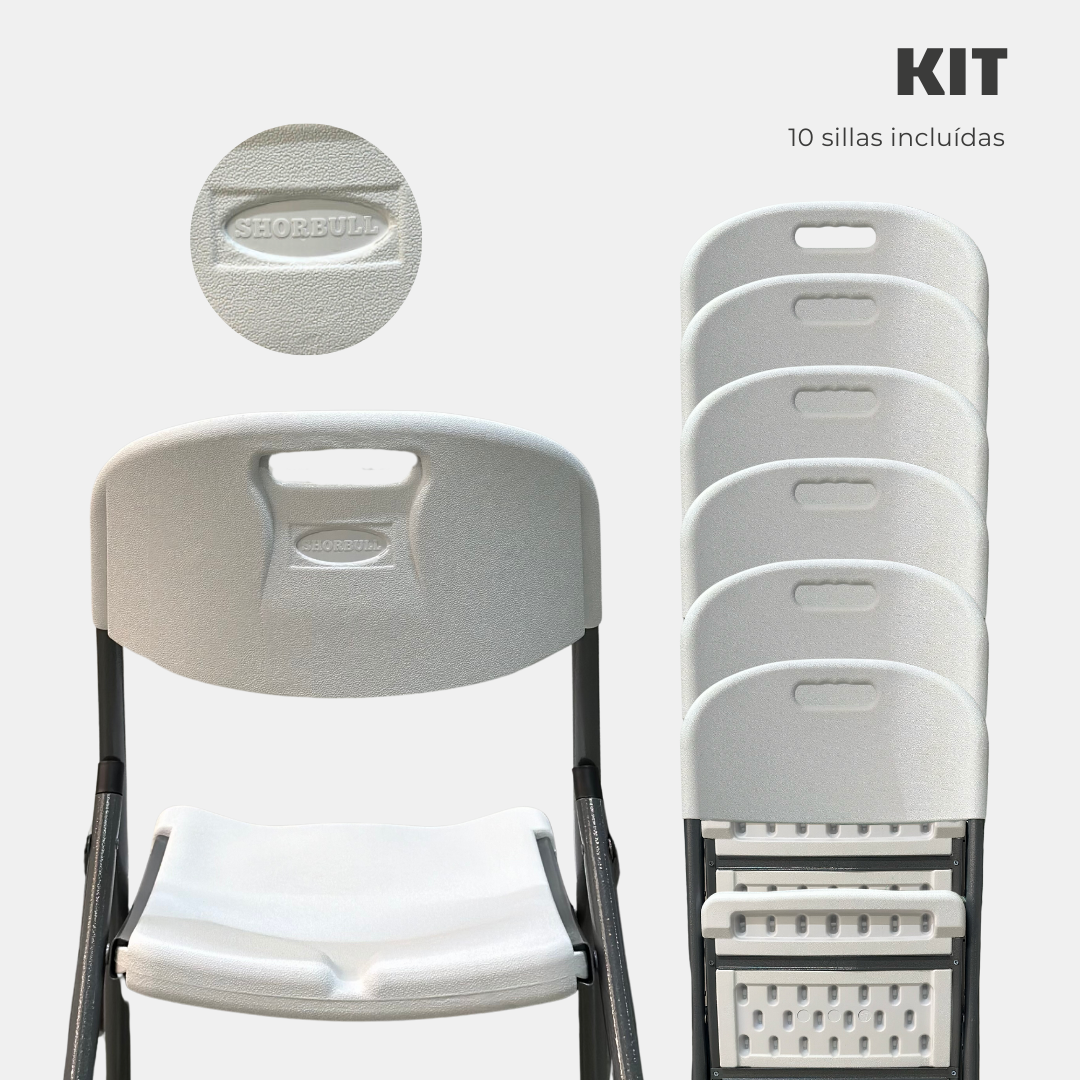 Sillas Plegables Shorbull Plástico Blanca Kit de 10 Resistente Reforzada Exterior Jardín