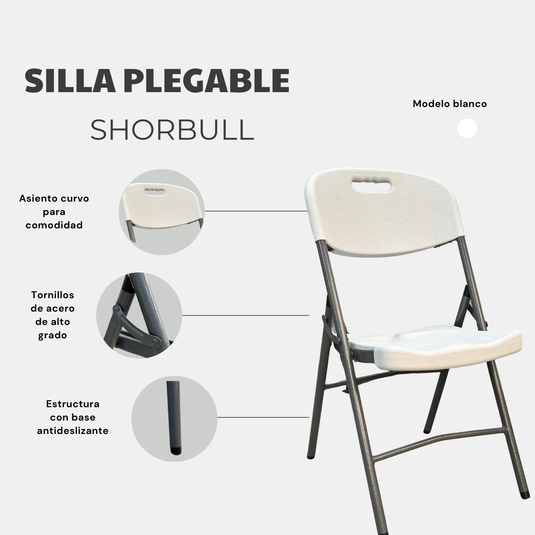 Sillas Plegables Shorbull Plástico Blanca Kit de 10 Resistente Reforzada Exterior Jardín