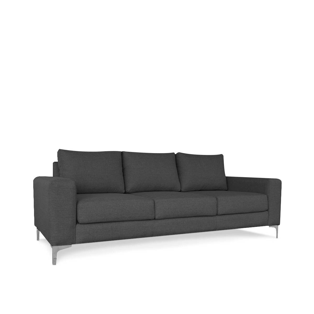 Sofá de 3 plazas con Tapizado Color Gris Oscuro. Estructura de Madera Sólida y Patas de Acero 