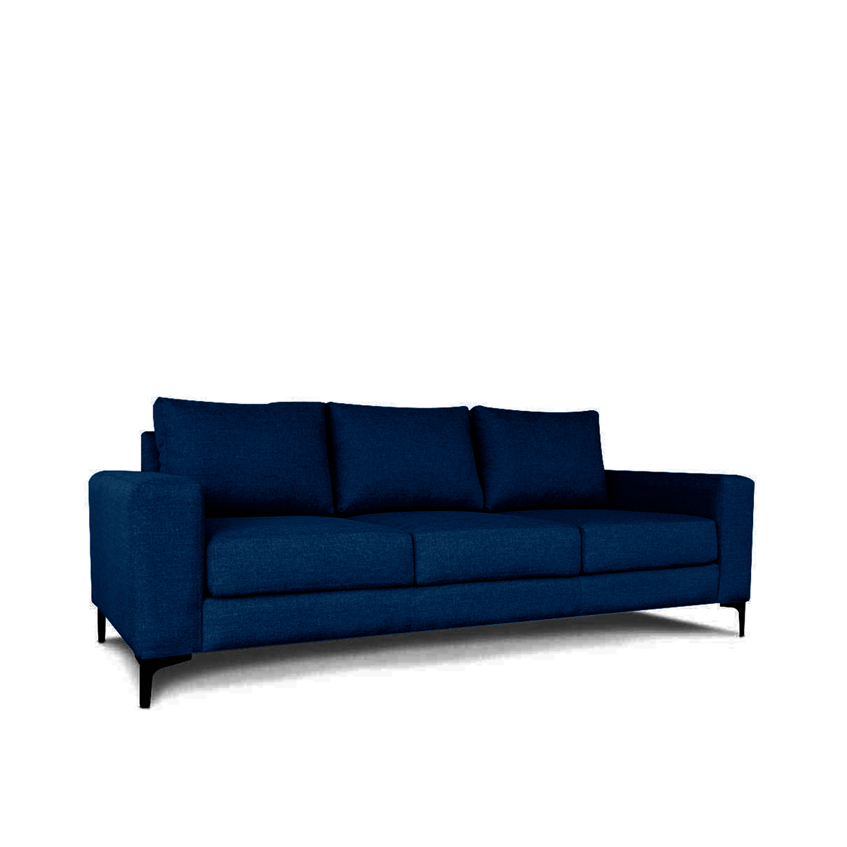 Sofá de 3 plazas con Tapizado Color Azul Noche. Estructura de Madera Sólida y Patas de Acero 
