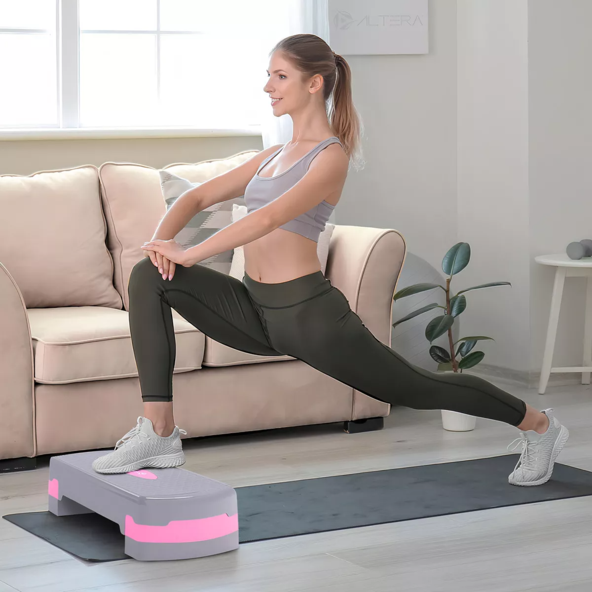 Banco Escalon De Ejercicio Step Rutinas Aerobics Ajustable Color Gris/Rosa
