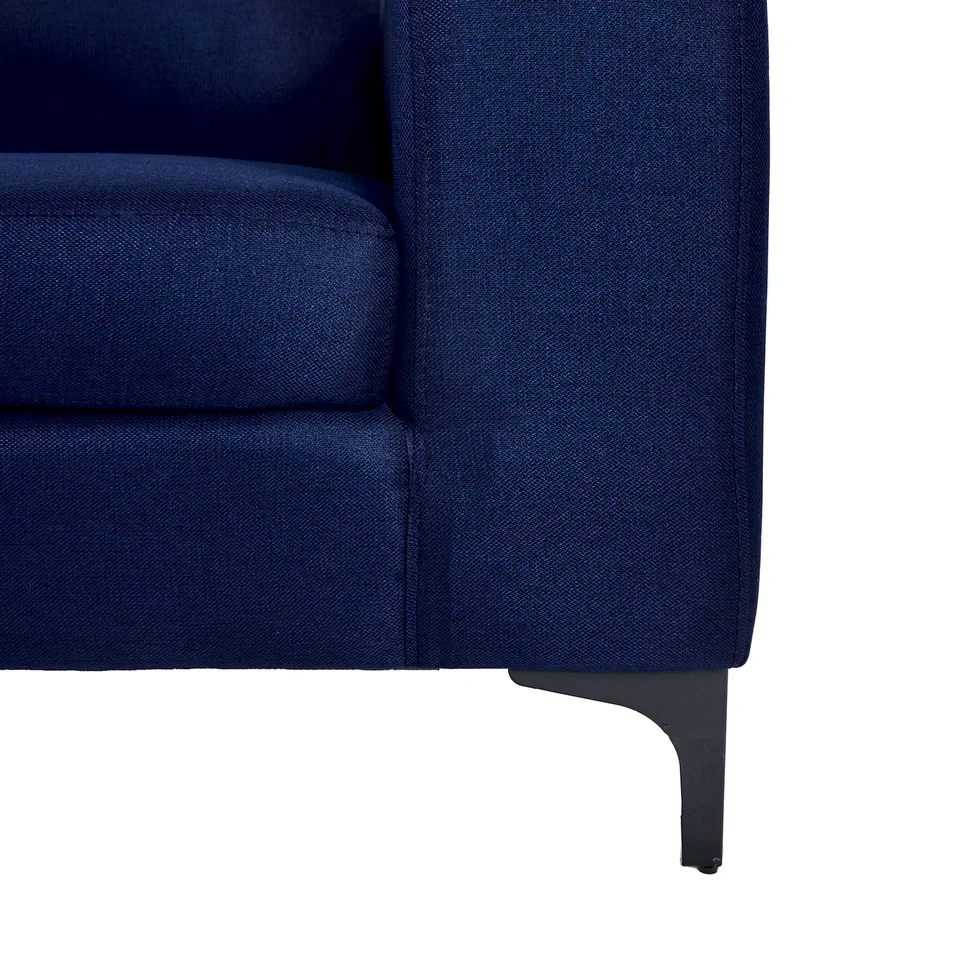 Sofá de 3 plazas con Tapizado Color Azul Noche. Estructura de Madera Sólida y Patas de Acero 