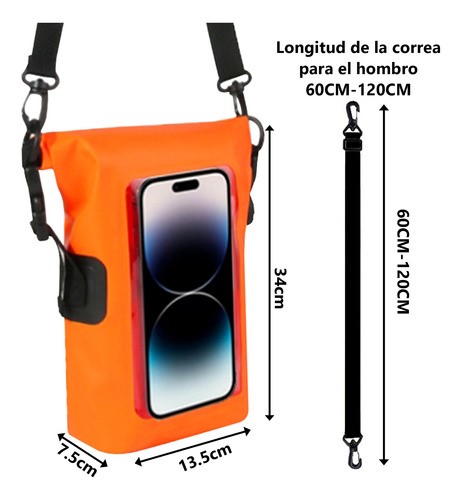 2l Bolsa Seca Impermeable Para Celular Protector Teléfono Naranja