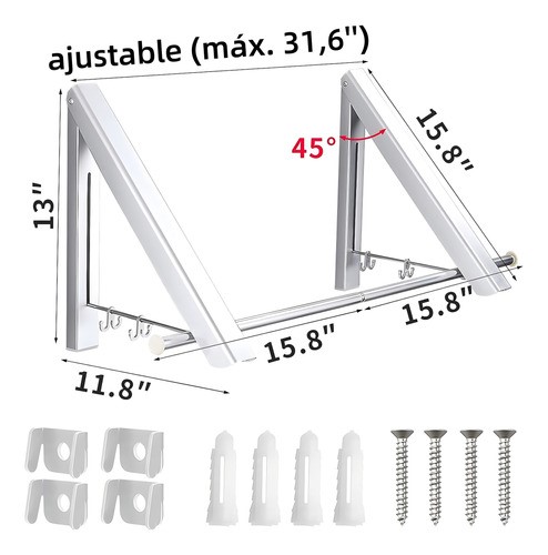 Ganchos Para Ropa Plegable En Pared Y 80cm Metal Barra BLANCO
