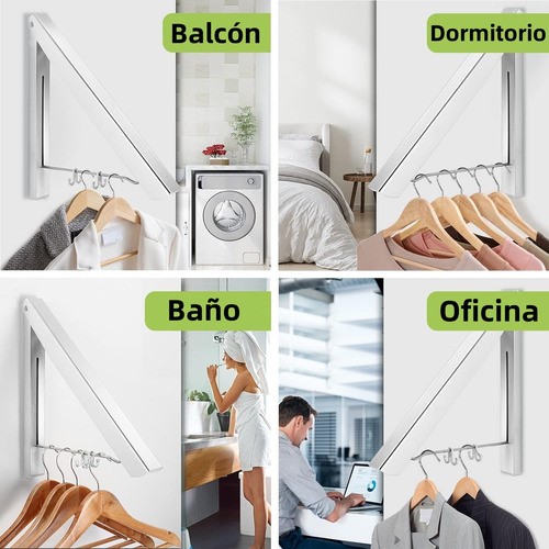 Ganchos Para Ropa Plegable En Pared Y 80cm Metal Barra BLANCO