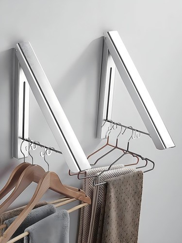 Ganchos Para Ropa Plegable En Pared Y 80cm Metal Barra BLANCO