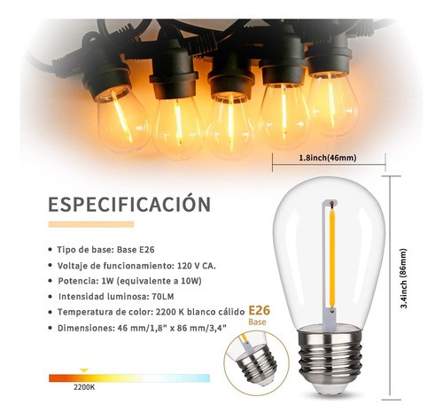 Foco Led Vintage E27/e26 De 1w 2200k, 15 Piezas