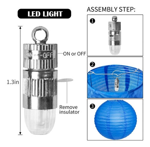 10pzs Lamparas Chinas De Papel Y 10 Focos Led, Chinos Fiesta AZUL