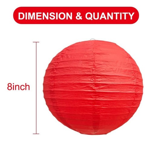 10pzs Lamparas Chinas De Papel Y 10 Focos Led, Chinos Fiesta ROJO