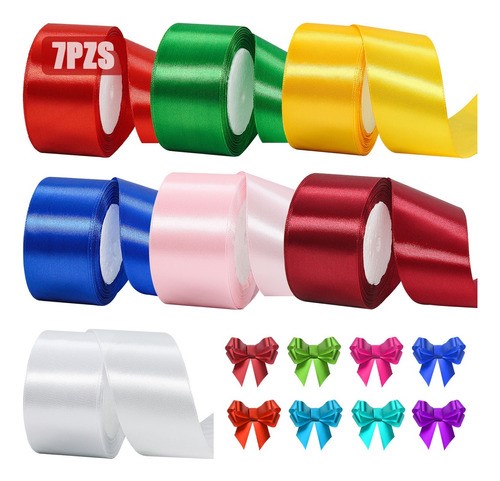 7 Rollos Liston Satinado,cintas Decorativas 3.8cm,154 Metros modelo1