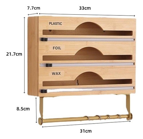 Caja De Almacenamiento De Film Plástico De Madera Con Cutter MADERA CAFE CLARO