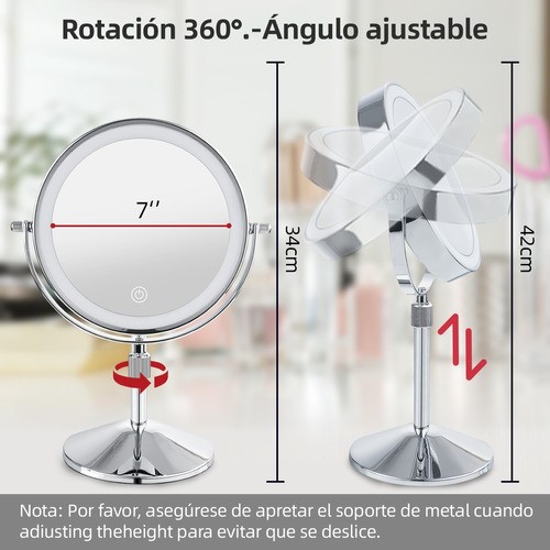 Espejo De Maquillaje Led Retráctil Aumento Doble Cara Usb BLANCO