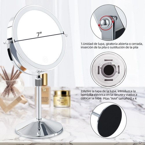 Espejo De Maquillaje Led Retráctil Aumento Doble Cara Usb BLANCO