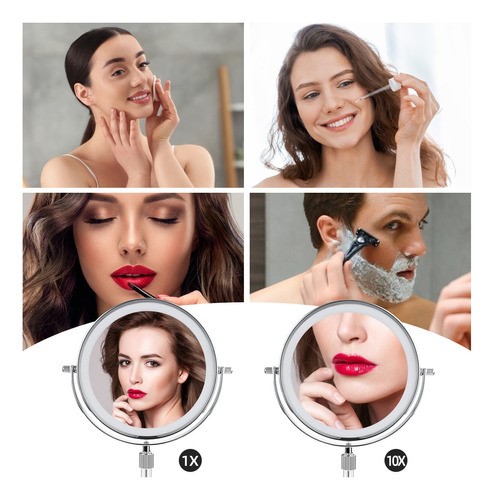 Espejo De Maquillaje Led Retráctil Aumento Doble Cara Usb BLANCO