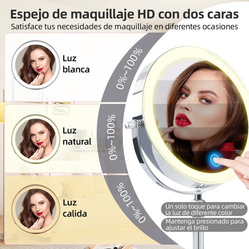 Espejo De Maquillaje Led Retráctil Aumento Doble Cara Usb BLANCO